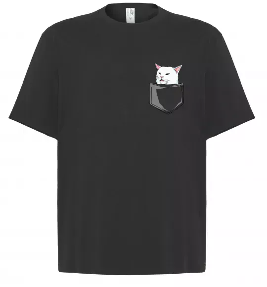 Футболка Оверсайз Кіт-мем у кишені Черный фото