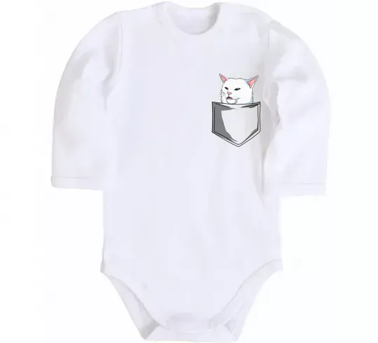 Детский боди Кіт-мем у кишені Белый фото