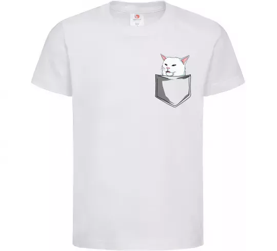 Детская футболка Кіт-мем у кишені Белый фото