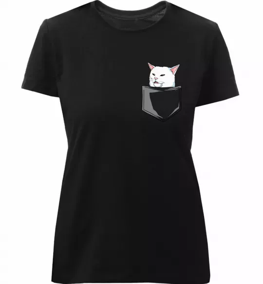 Жіноча преміум футболка Кіт-мем у кишені Чорний фото
