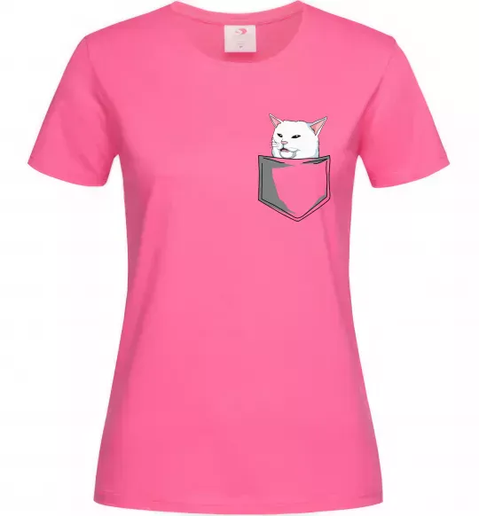 Женская футболка Кіт-мем у кишені Ярко-розовый фото