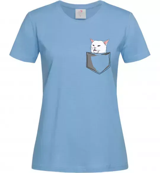 Женская футболка Кіт-мем у кишені Голубой фото