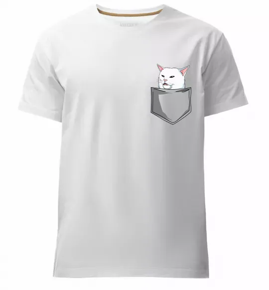 Мужская премиум футболка Кіт-мем у кишені Белый фото