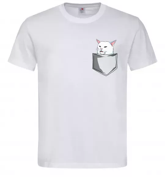 Мужская футболка Кіт-мем у кишені Белый фото