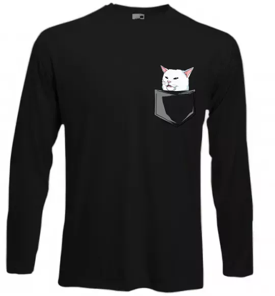 Лонгслив Кіт-мем у кишені Черный фото