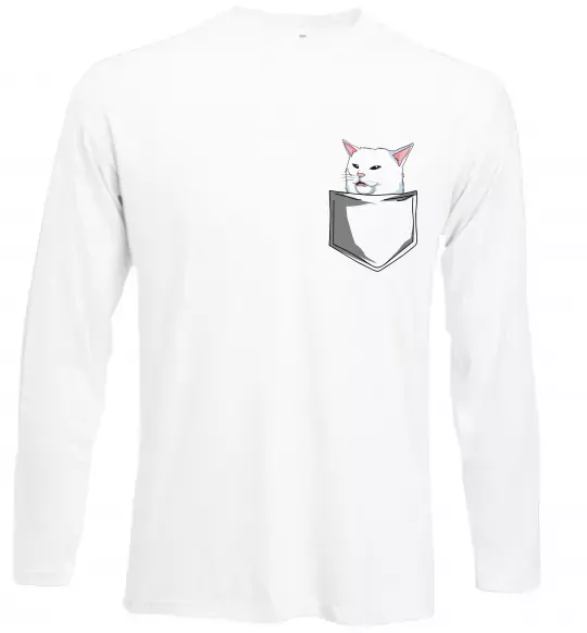 Лонгслив Кіт-мем у кишені Белый фото