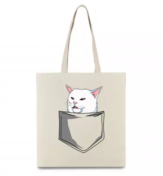 Эко-сумка Кіт-мем у кишені Бежевый фото