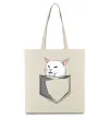 Эко-сумка Кіт-мем у кишені Бежевый фото