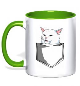 Чашка с цветной ручкой Кіт-мем у кишені