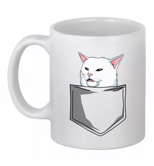 Чашка керамическая Кіт-мем у кишені Белый фото