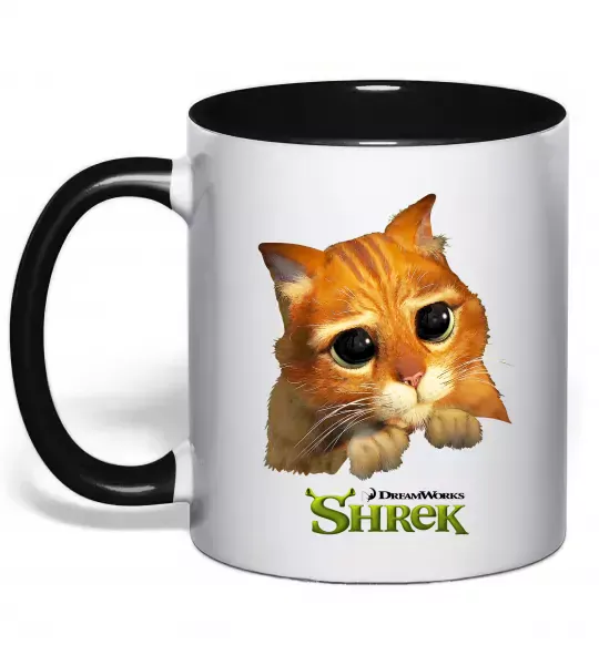 Чашка с цветной ручкой Кіт у чоботях Черный фото