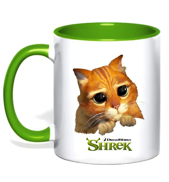 Чашка с цветной ручкой Кіт у чоботях Лаймовый фото