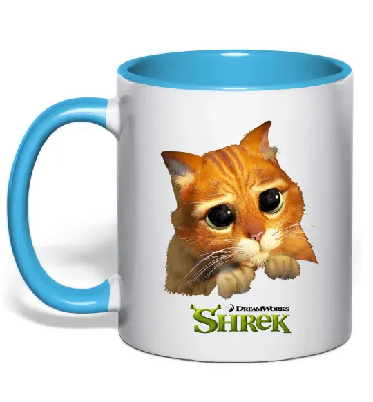 Чашка с цветной ручкой Кіт у чоботях Голубой фото