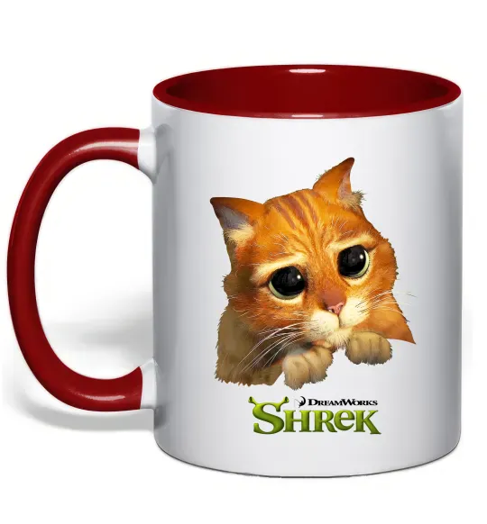 Чашка с цветной ручкой Кіт у чоботях Красный фото