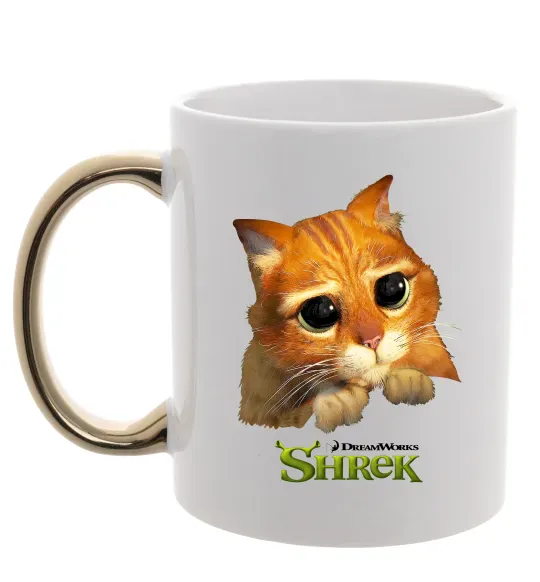 Чашка с цветной ручкой Кіт у чоботях Золото фото