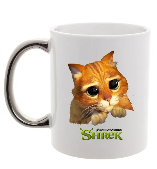 Чашка с цветной ручкой Кіт у чоботях Серебро фото