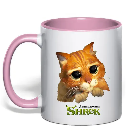 Чашка с цветной ручкой Кіт у чоботях Нежно розовый фото