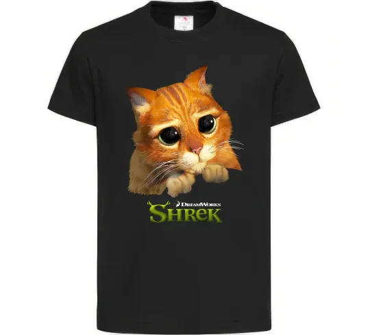 Дитяча футболка Кіт у чоботях Чорний фото