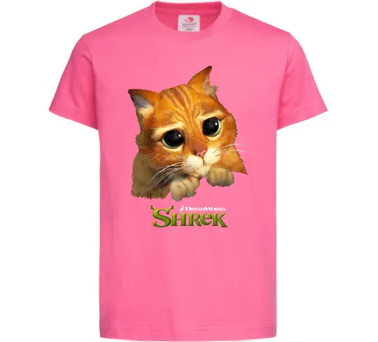 Дитяча футболка Кіт у чоботях Яскраво-рожевий фото