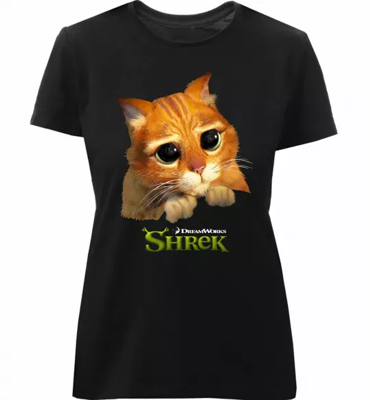 Женская премиум футболка Кіт у чоботях Черный фото