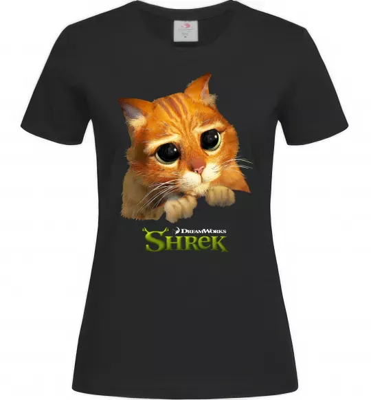 Женская футболка Кіт у чоботях Черный фото