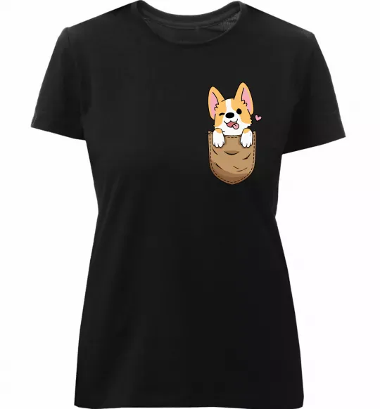 Женская премиум футболка Коргі у кишені Черный фото