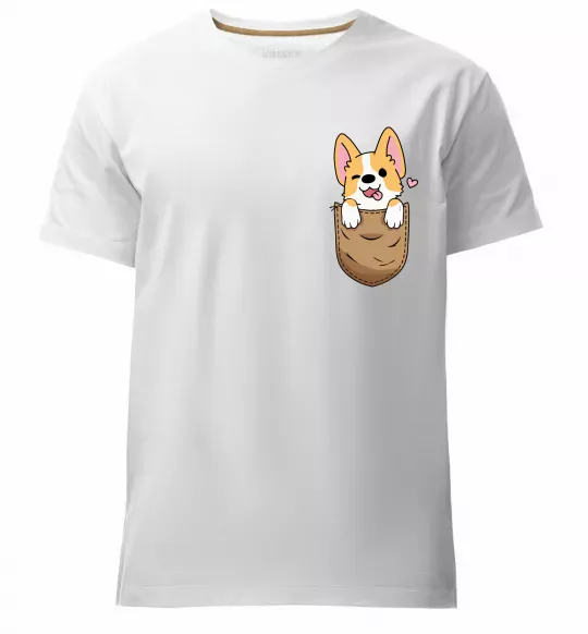 Мужская премиум футболка Коргі у кишені Белый фото