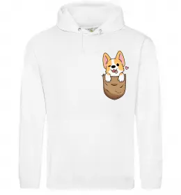Мужская толстовка (худи) Коргі у кишені Белый фото