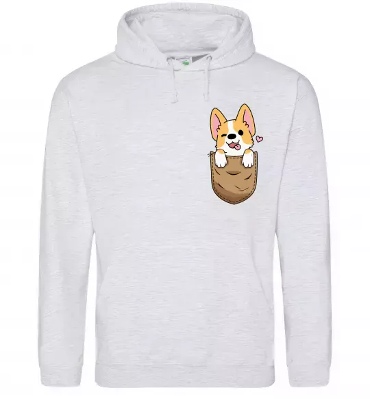 Женская толстовка (худи) Коргі у кишені Серый меланж фото