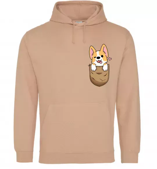 Женская толстовка (худи) Коргі у кишені Песочный фото