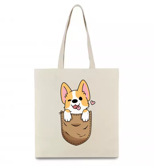 Еко-сумка Коргі у кишені Бежевий фото