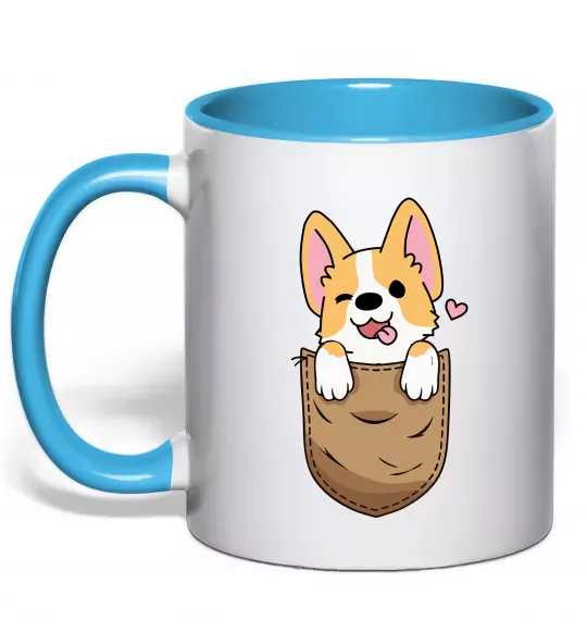 Чашка с цветной ручкой Коргі у кишені Голубой фото