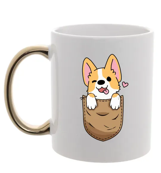 Чашка с цветной ручкой Коргі у кишені Золото фото