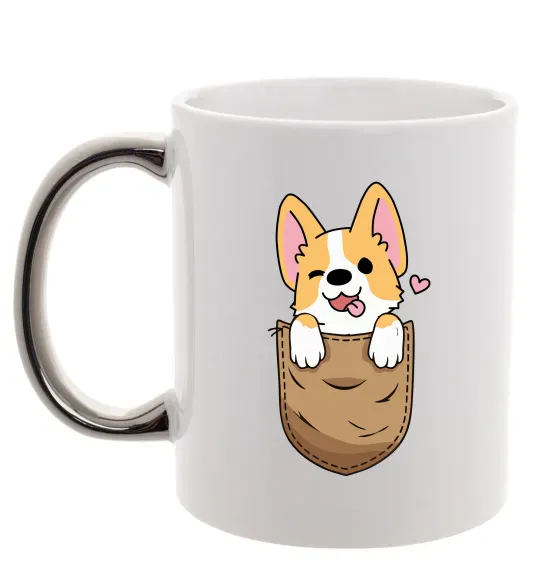 Чашка с цветной ручкой Коргі у кишені Серебро фото