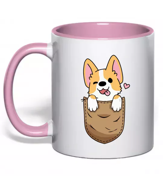 Чашка с цветной ручкой Коргі у кишені Нежно розовый фото