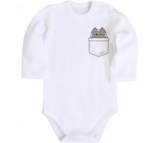 Дитячий бодік Котик в кишені Білий фото