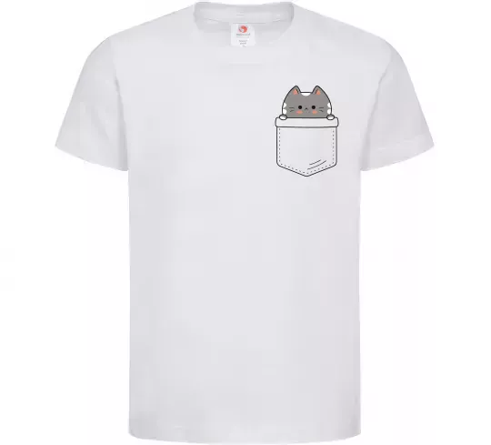 Детская футболка Котик в кишені Белый фото