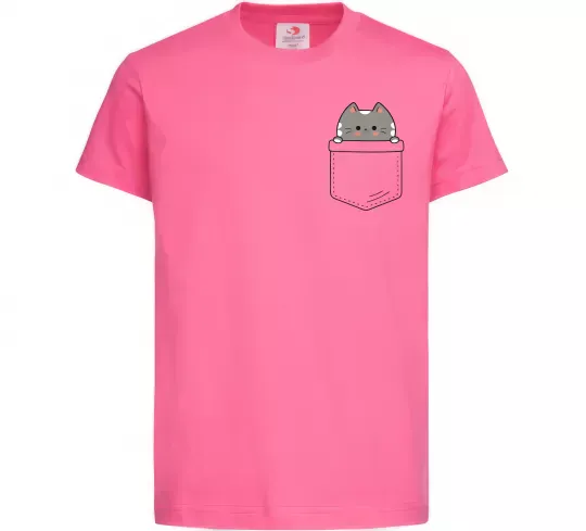 Детская футболка Котик в кишені Ярко-розовый фото