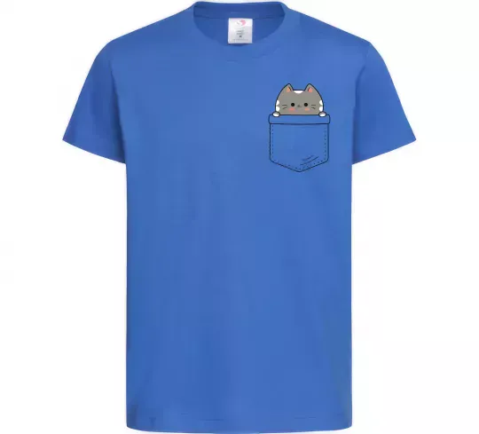 Детская футболка Котик в кишені Ярко-синий фото