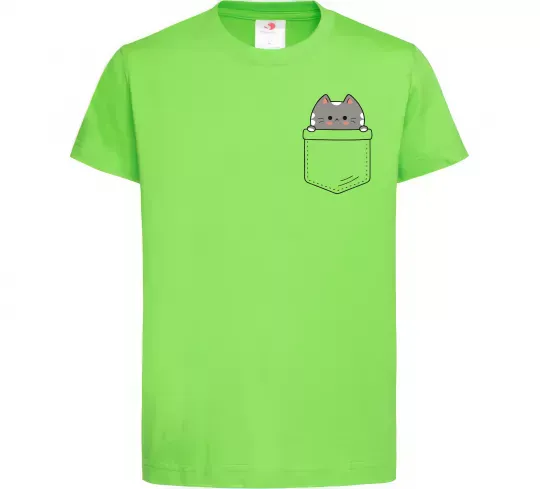Детская футболка Котик в кишені Лаймовый фото