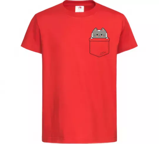Детская футболка Котик в кишені Красный фото