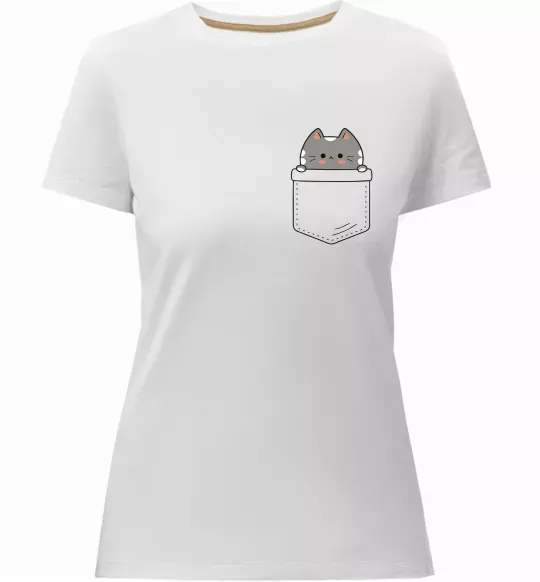 Женская премиум футболка Котик в кишені Белый фото