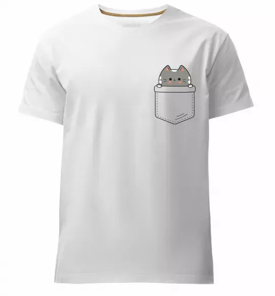 Мужская премиум футболка Котик в кишені Белый фото