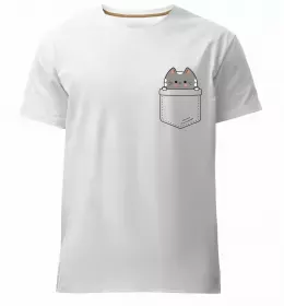 Мужская премиум футболка Кіт-мем у кишені Белый фото