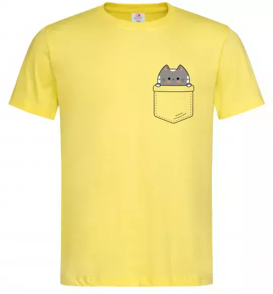 Чоловіча футболка Котик в кишені Лимонний фото