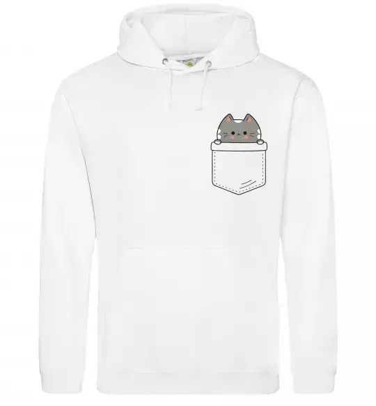 Мужская толстовка (худи) Котик в кишені Белый фото