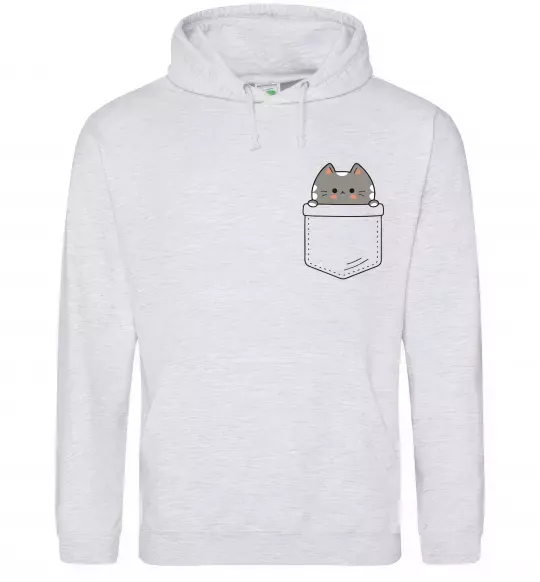 Мужская толстовка (худи) Котик в кишені Серый меланж фото