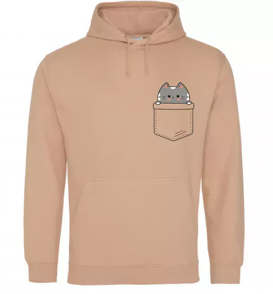 Мужская толстовка (худи) Котик в кишені Песочный фото