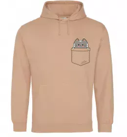 Мужская толстовка (худи) Котик в кишені Песочный фото
