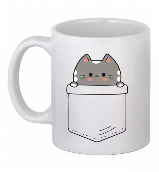 Чашка керамическая Котик в кишені Белый фото